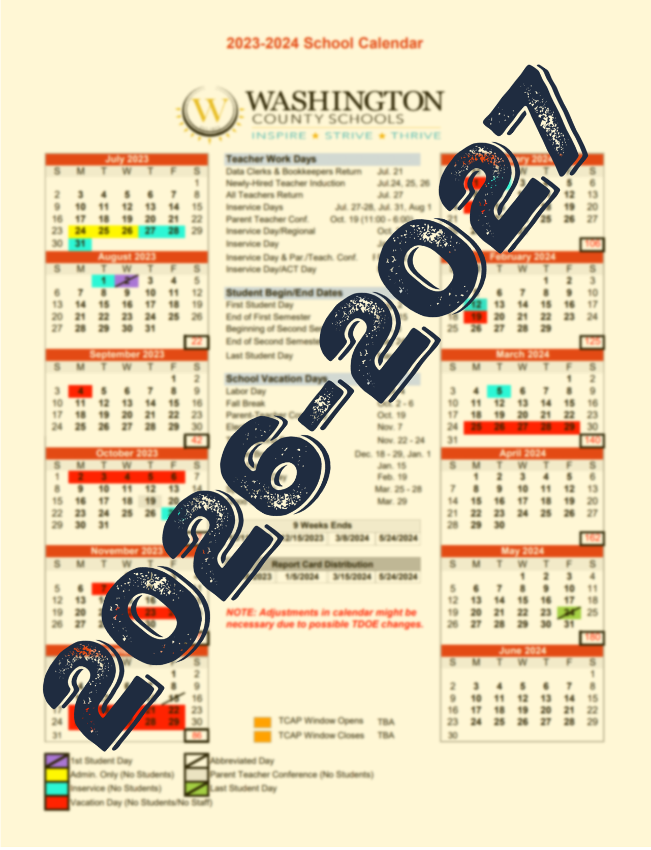 District Calendar Washington County Schools