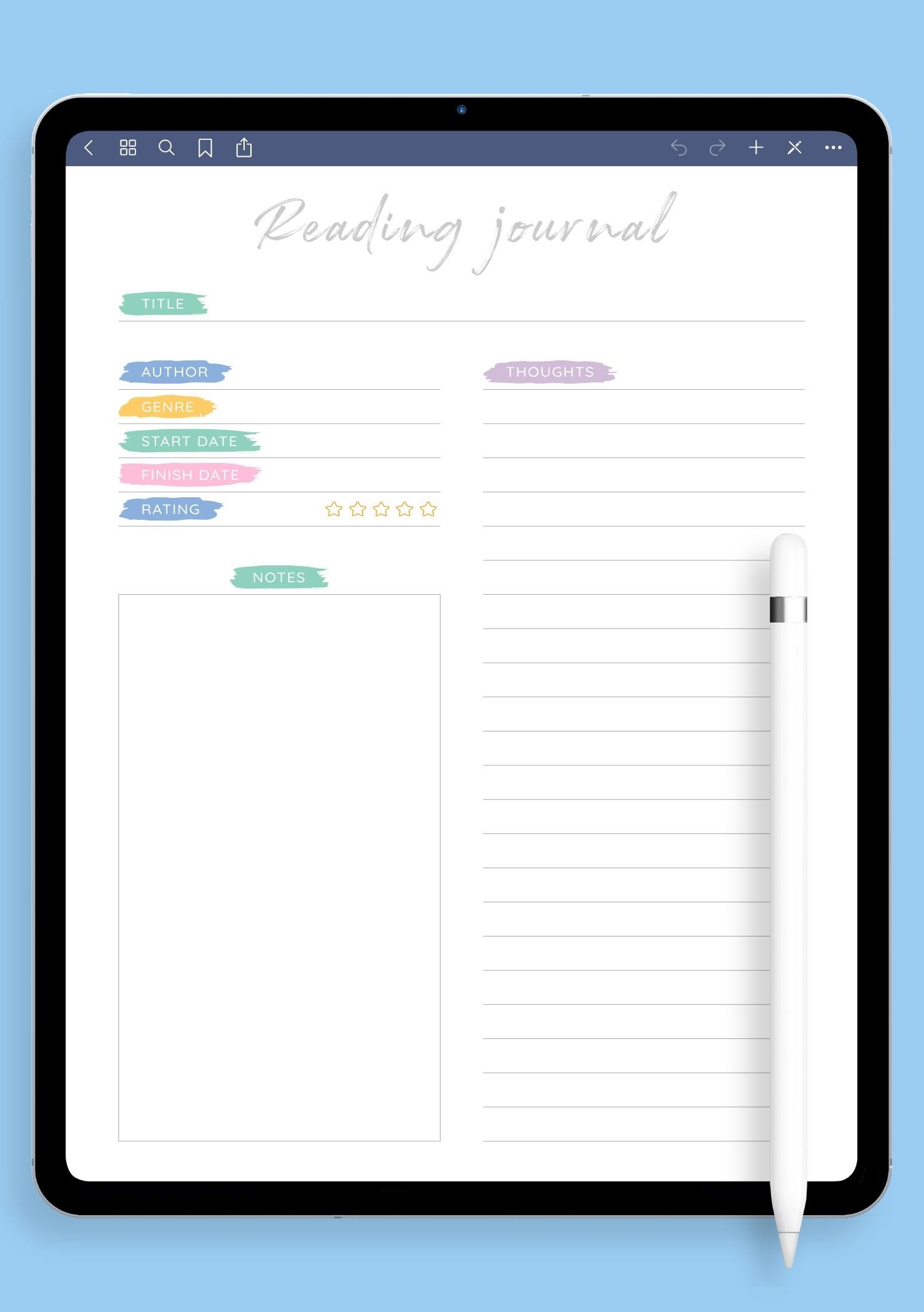 Download Printable Colored Reading Journal Template PDF