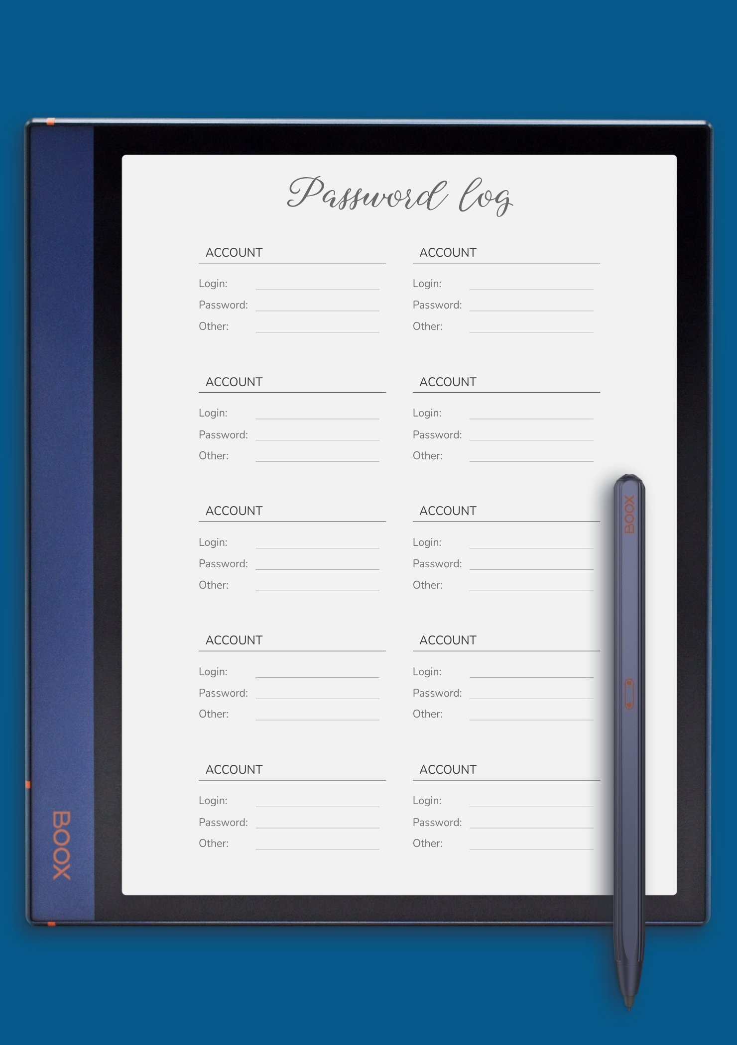 Download Printable Simple Font Password Log Template PDF
