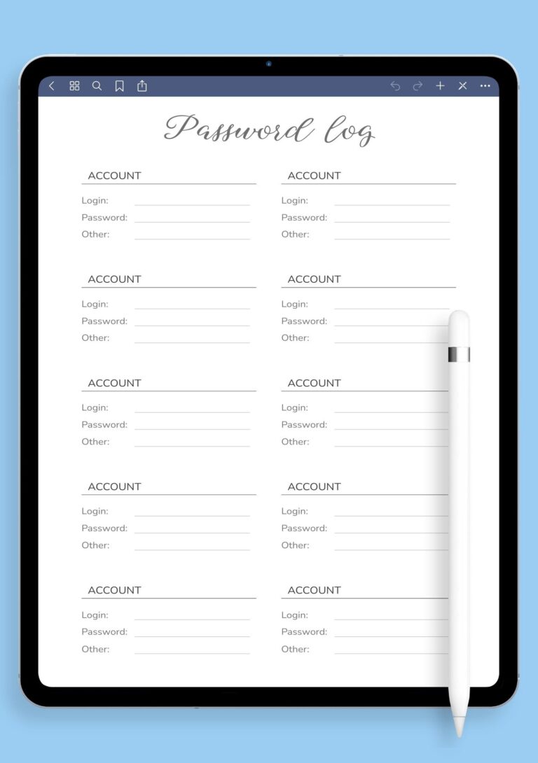 Download Printable Simple Font Password Log Template PDF