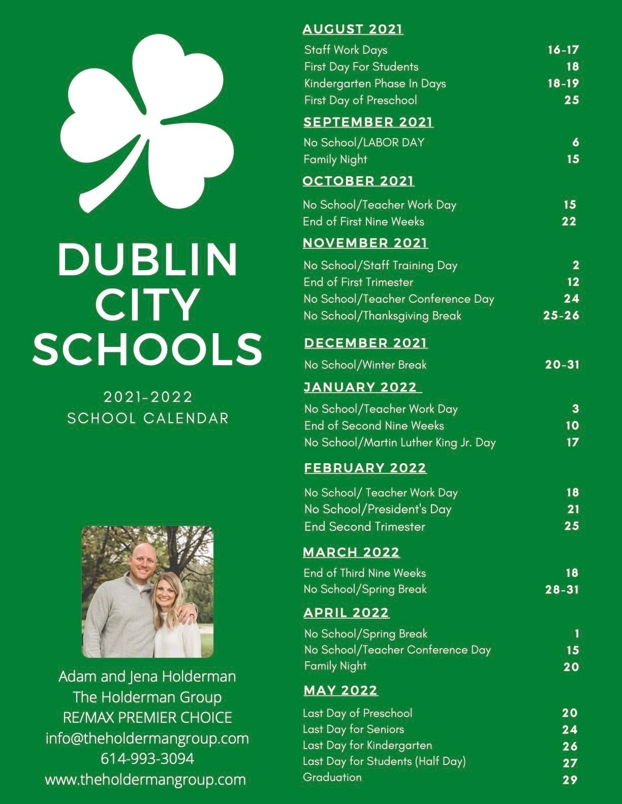 DUBLIN CITY SCHOOL CALENDAR