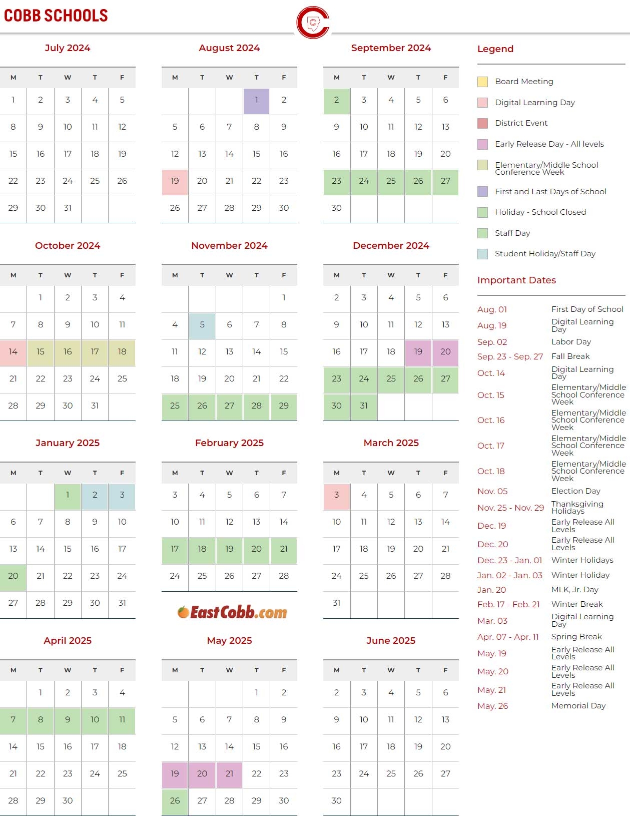 East Cobb School Calendar 2024 2025 EastCobb