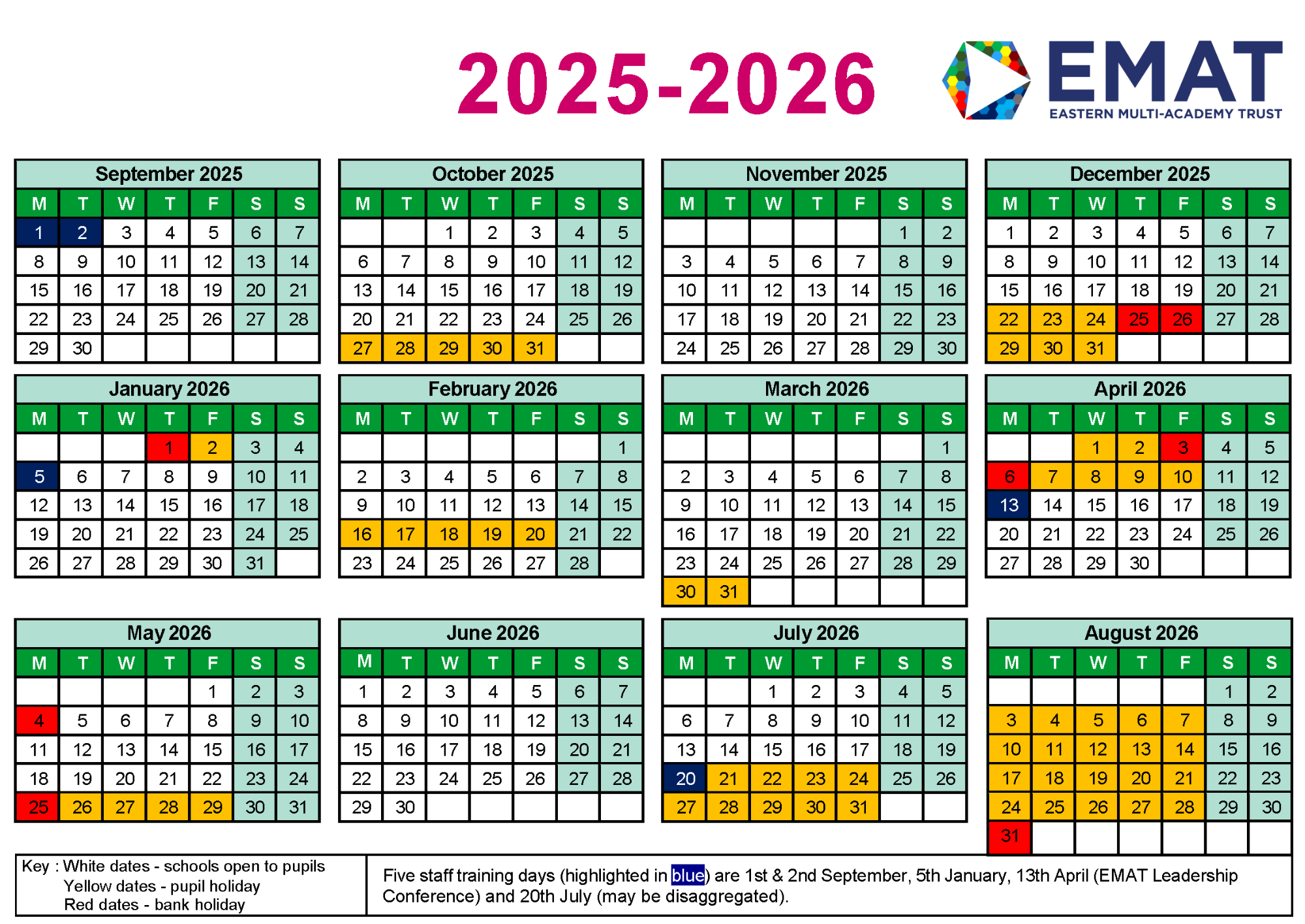 Eastern Multi Academy Trust Term Dates