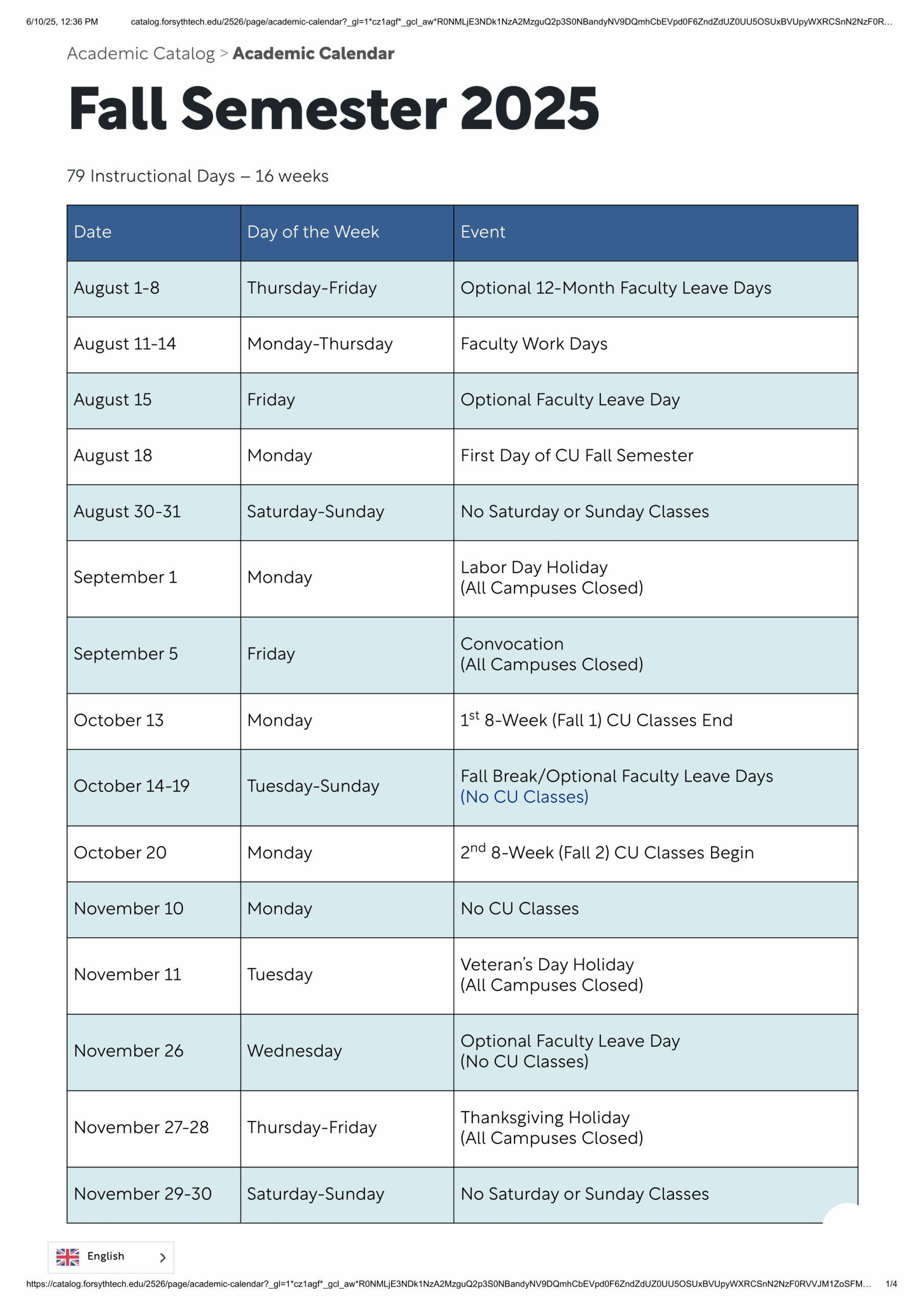 ECF FTCC Calendar Early College Of Forsyth County