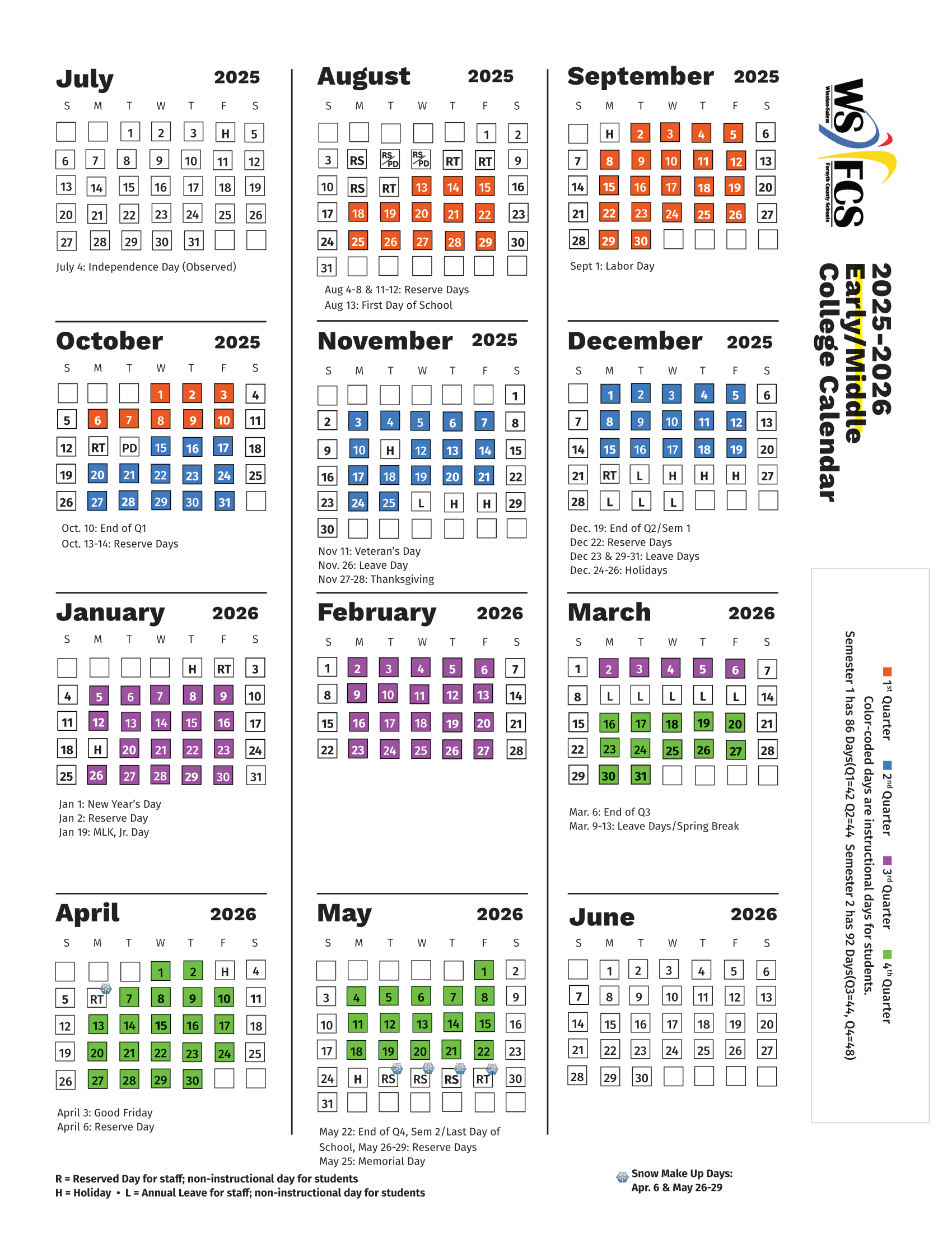 ECF FTCC Calendar Early College Of Forsyth County