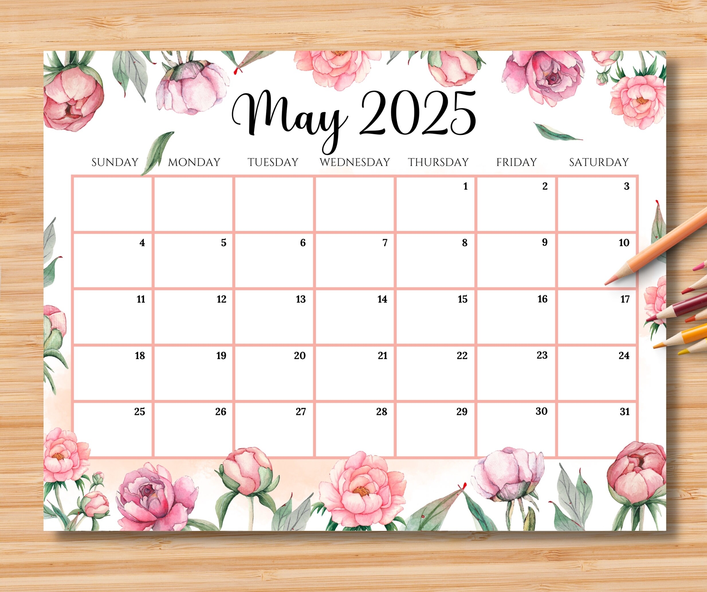 May 2025 Calendar Floral