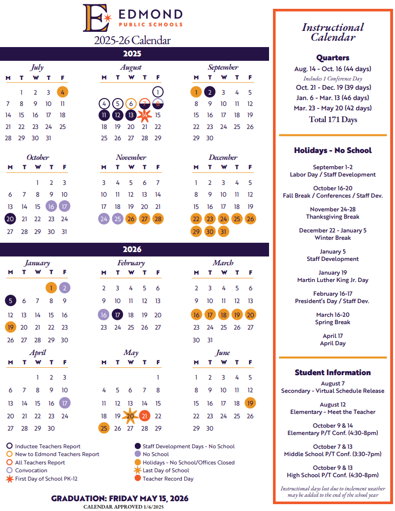 Edmond Public Schools District Calendar MetroFamily Magazine
