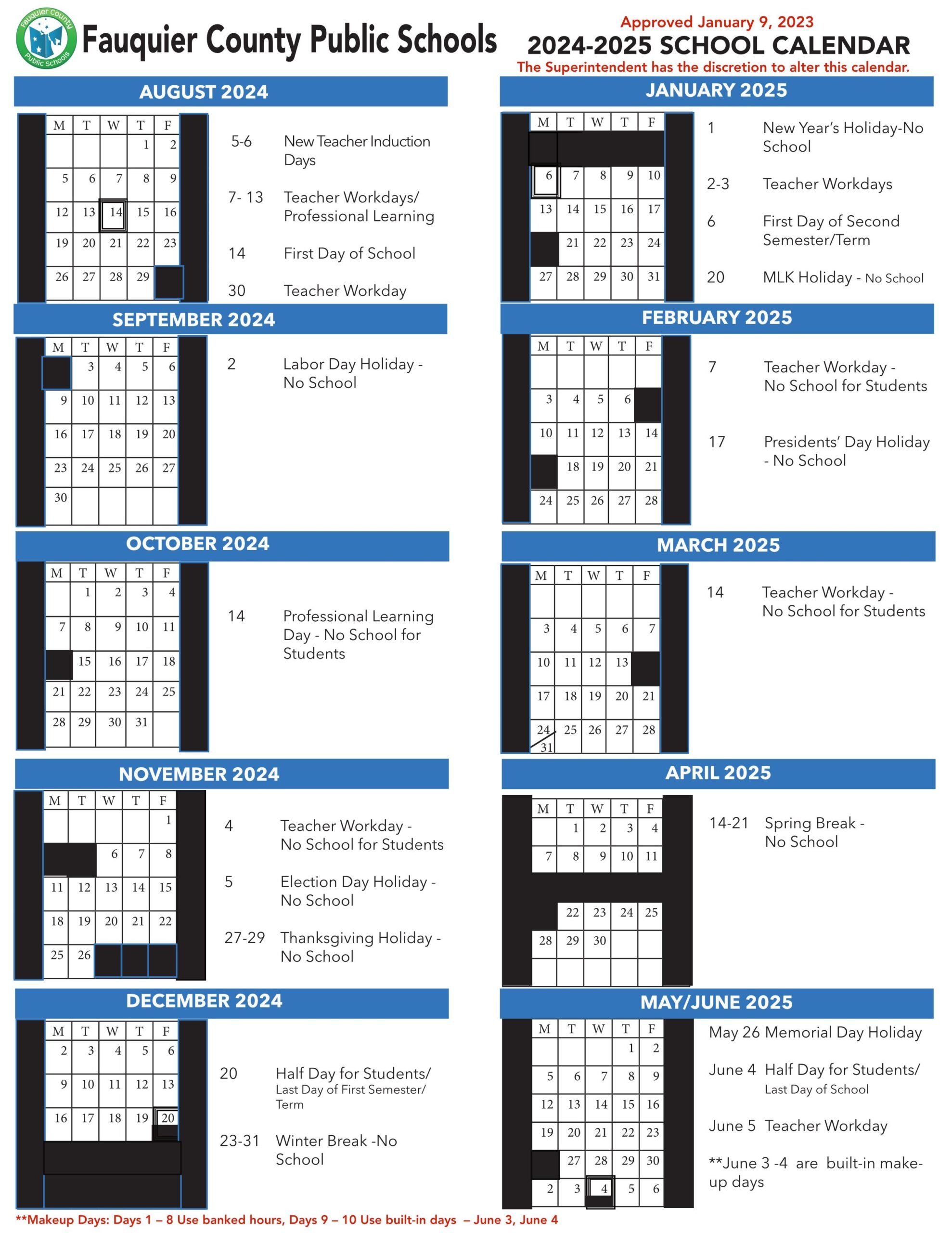 Fauquier County School Calendar 24 25 PDF EduCounty