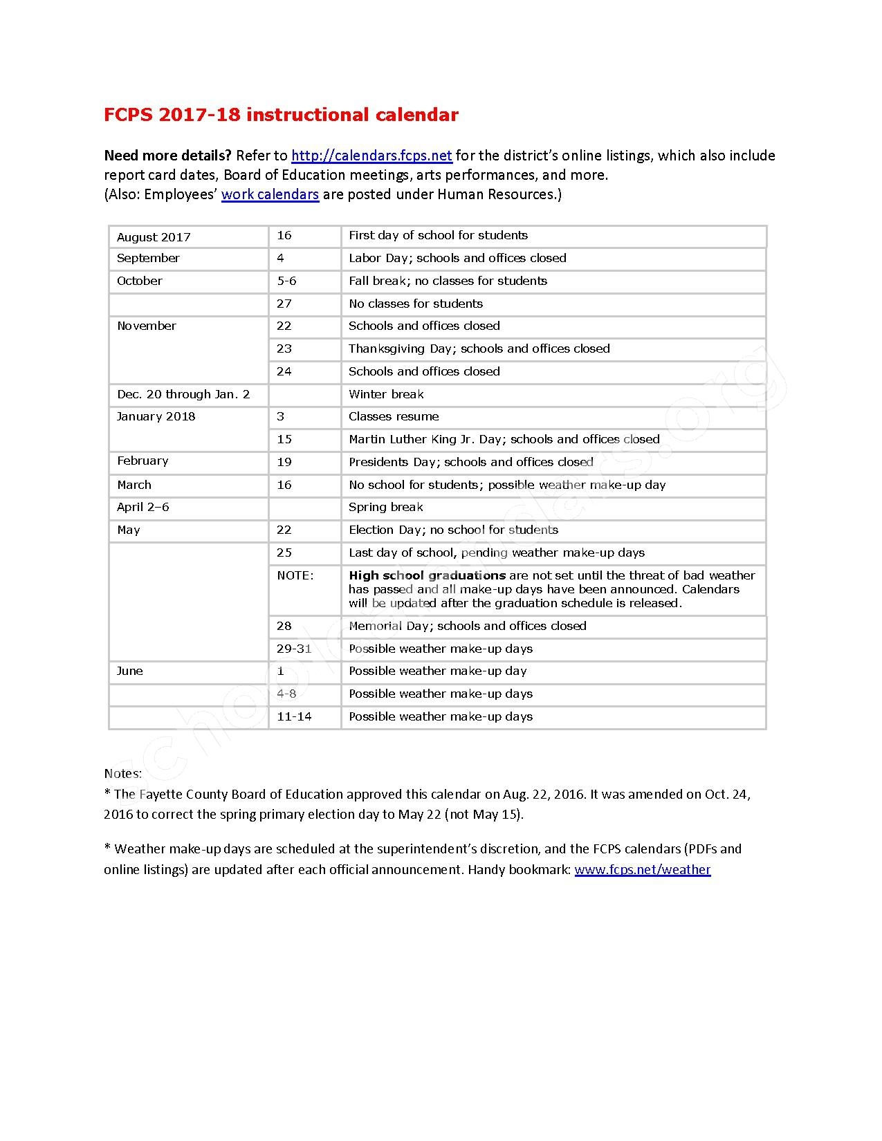 Fayette County School District Calendars Lexington KY