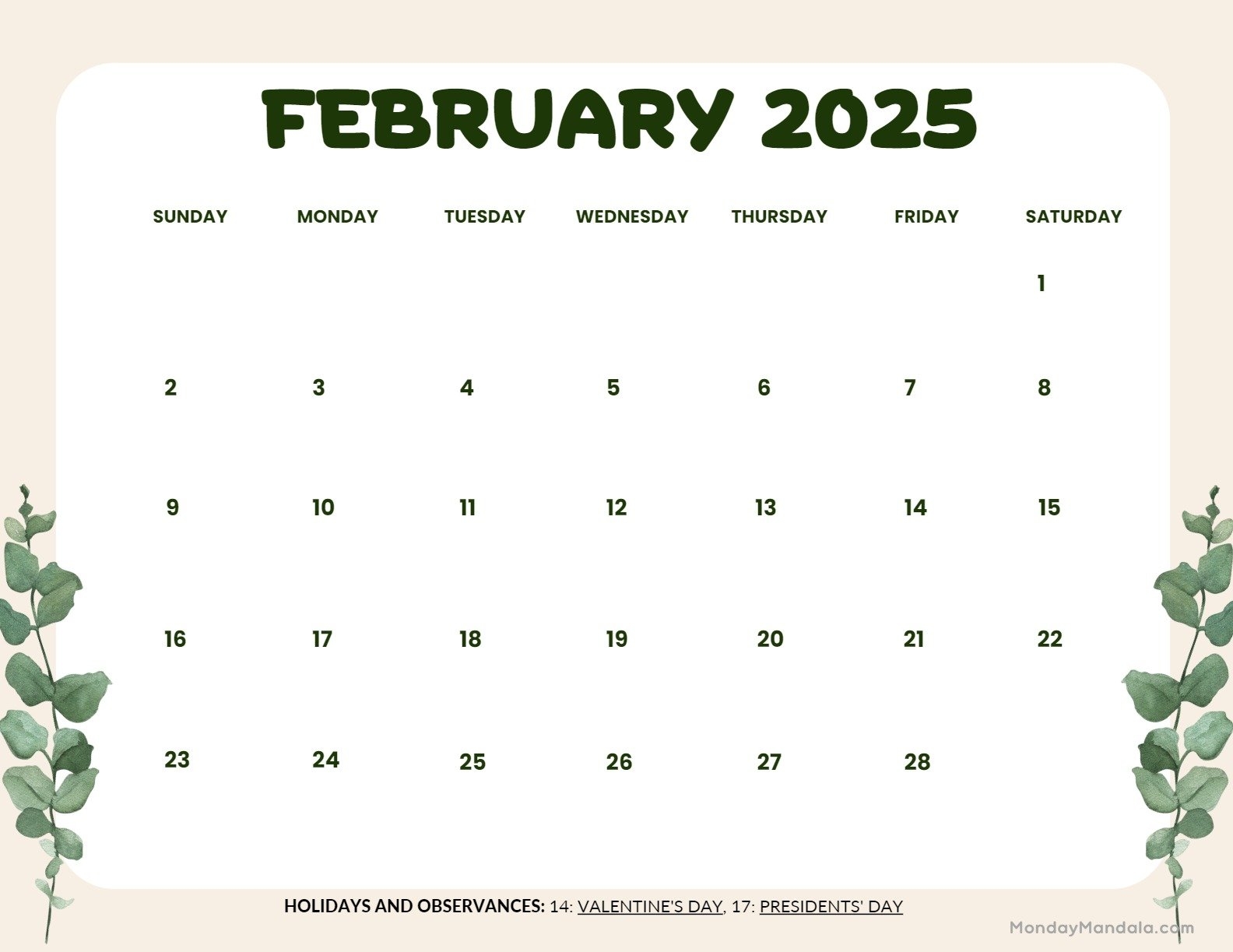 February 2025 Calendar 52 Free PDF Printables 