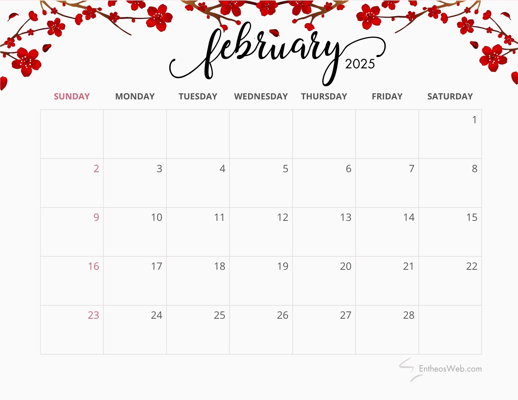 February 2025 Calendar Floral