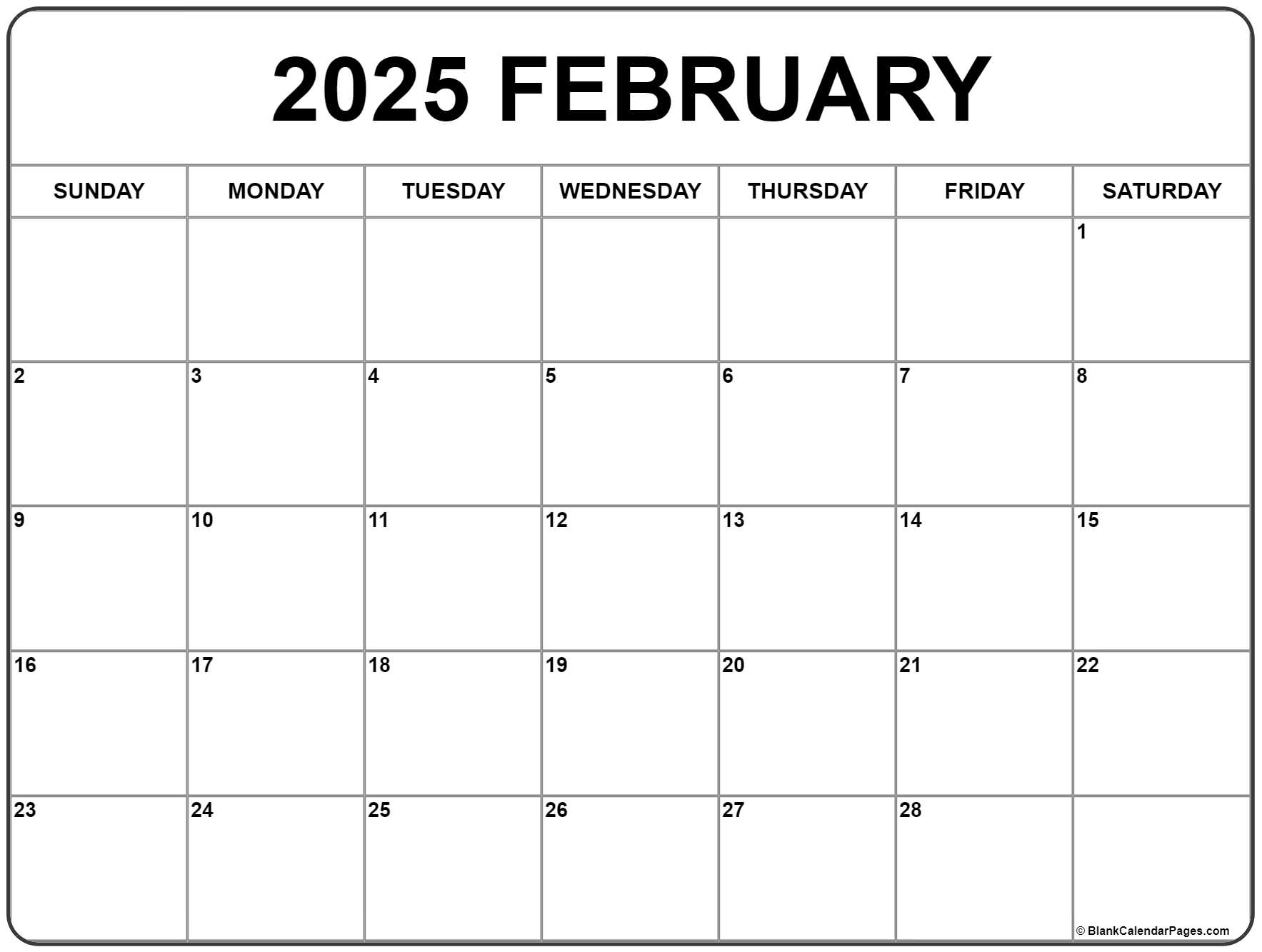 February 2025 Calendar Free Printable Calendars February 2025 Calendar Free Printable Calendars