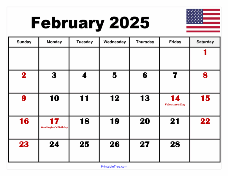 February 2025 Calendar Printable PDF Template With Holidays