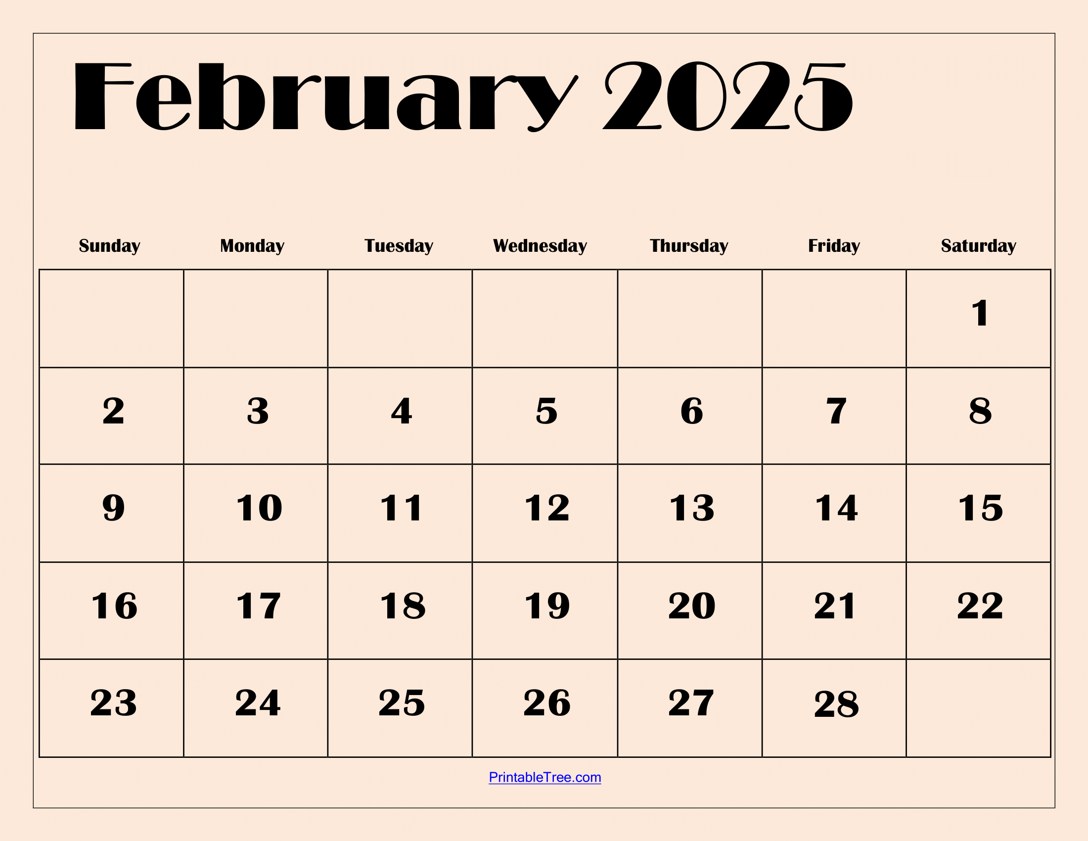 February 2025 Yellow Leaf Calendar Printable