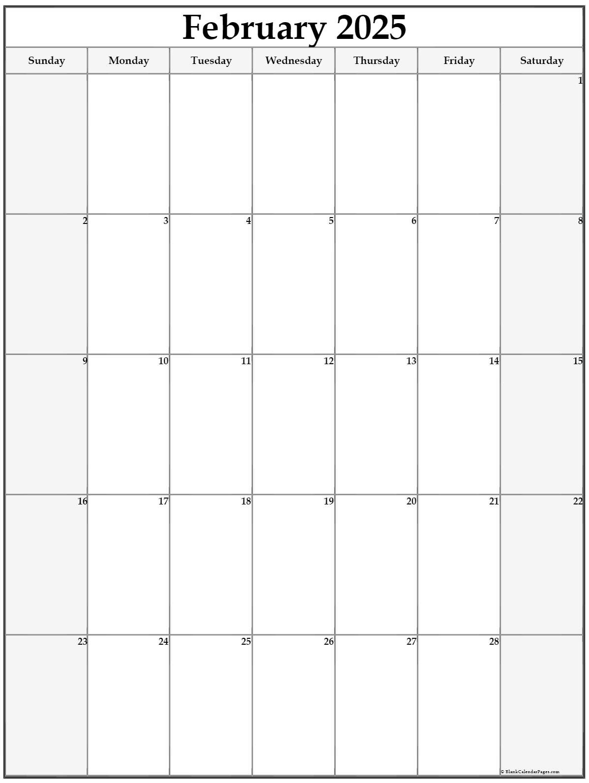 February 2025 Blank Printable Calendar February 2025 Blank Printable Calendar