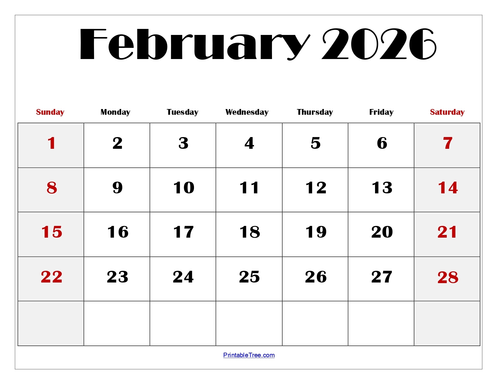 February 2026 Blank Printable Calendar