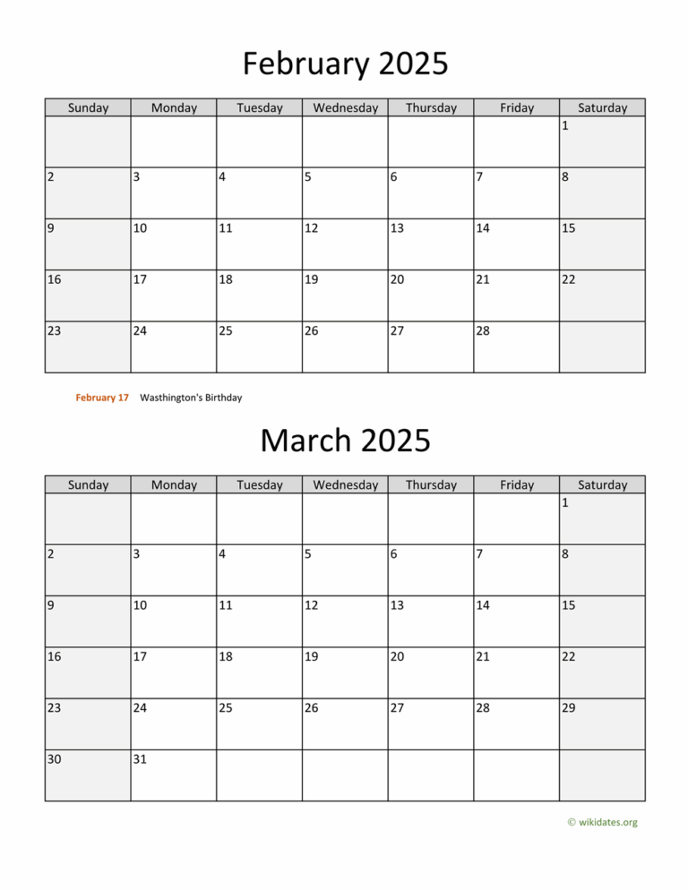 February And March 2025 Calendar WikiDates