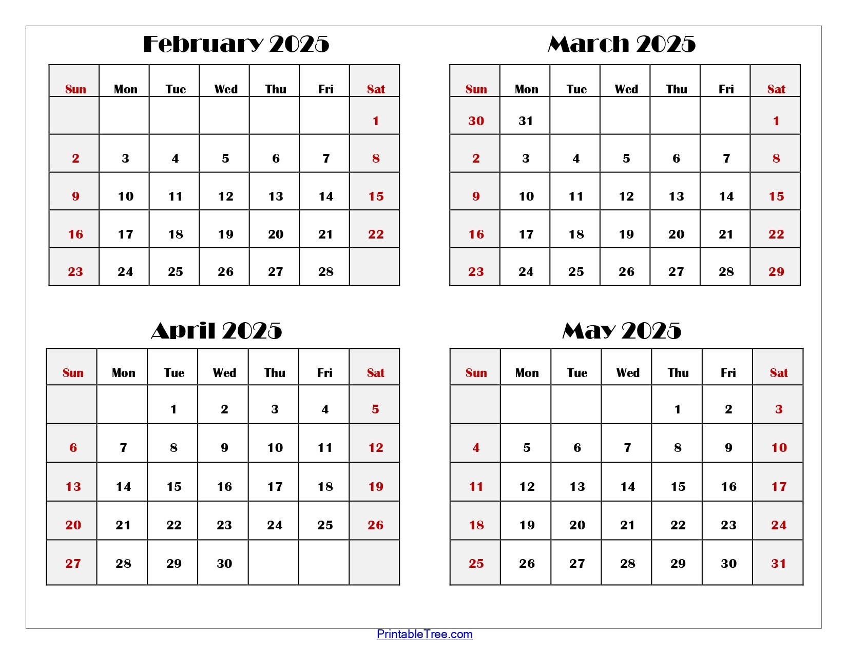 February to April 2025 Calendar