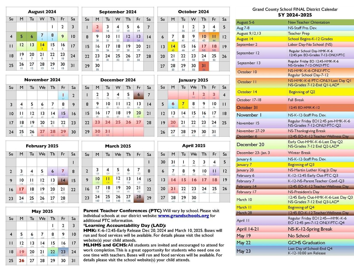 Final 2024 25 School Year Calendar Grand County School District