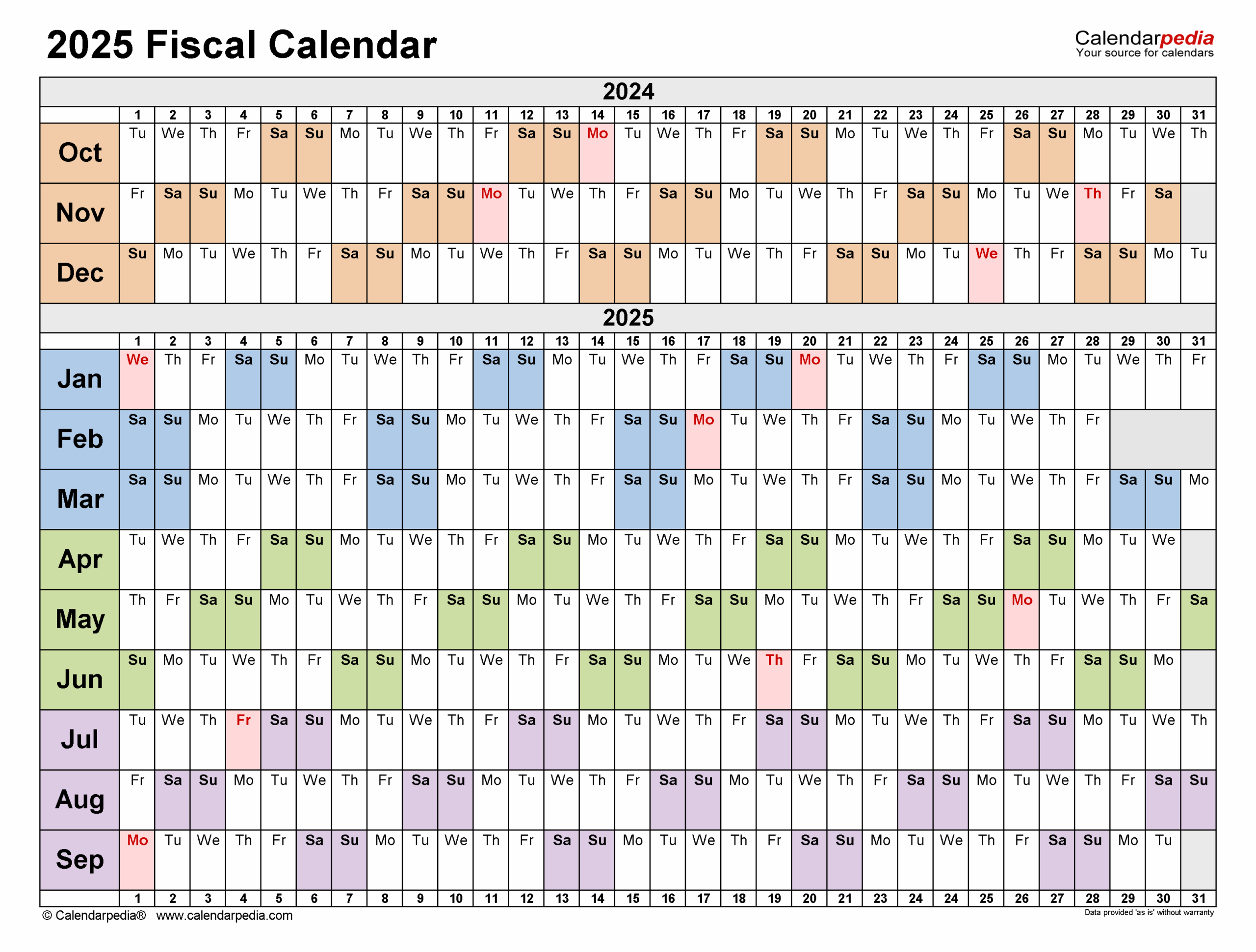 2025 fiscal calendar with week numbers