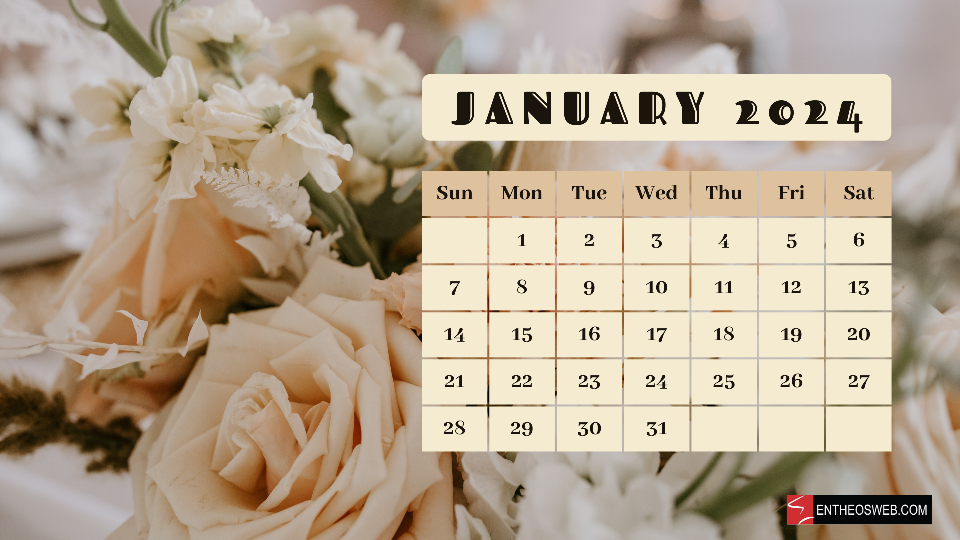 January 2024 Floral Calendar Printable