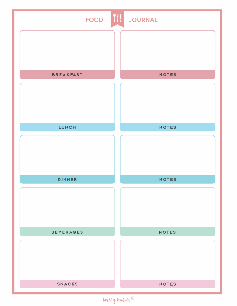 Food Journal Printables World Of Printables