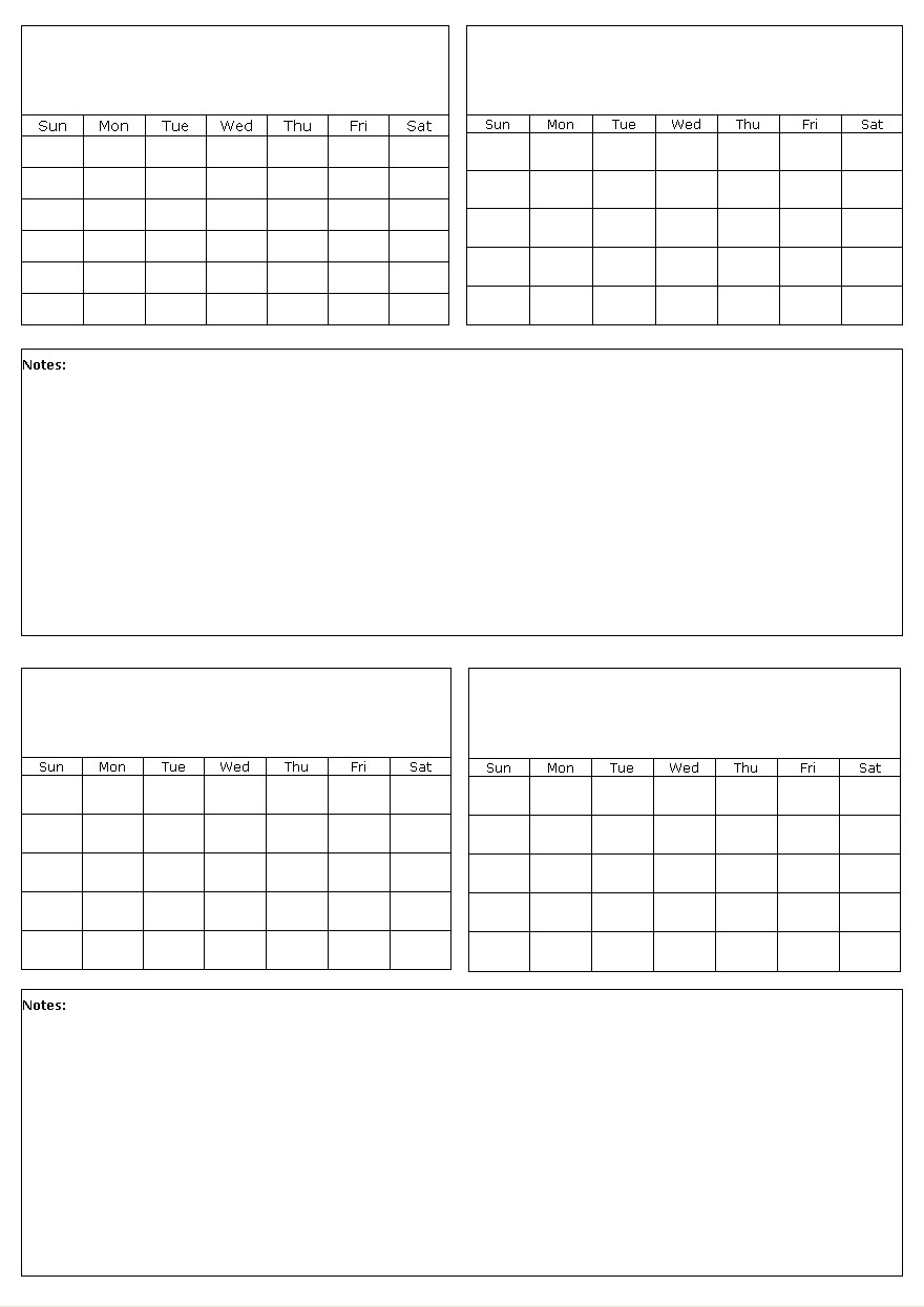 four month calendars printable