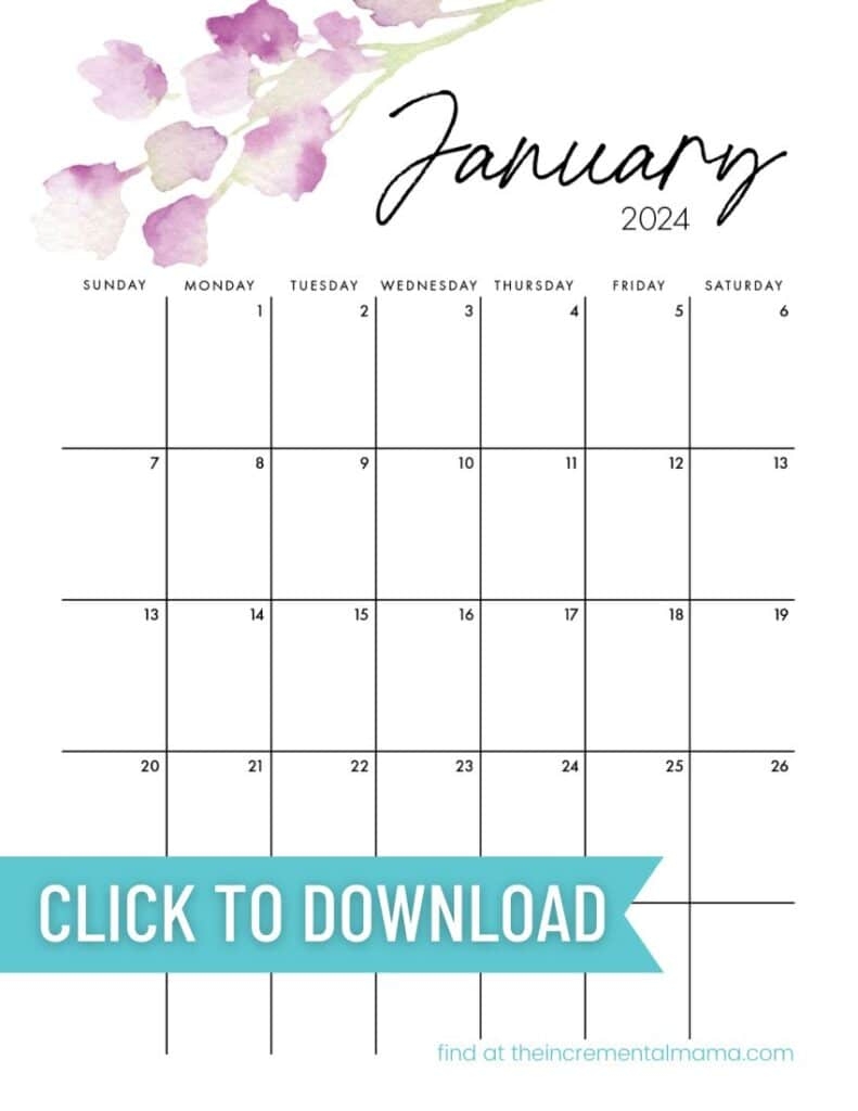 Free 2024 Floral Calendar Download 12 Monthly Templates The Incremental Mama