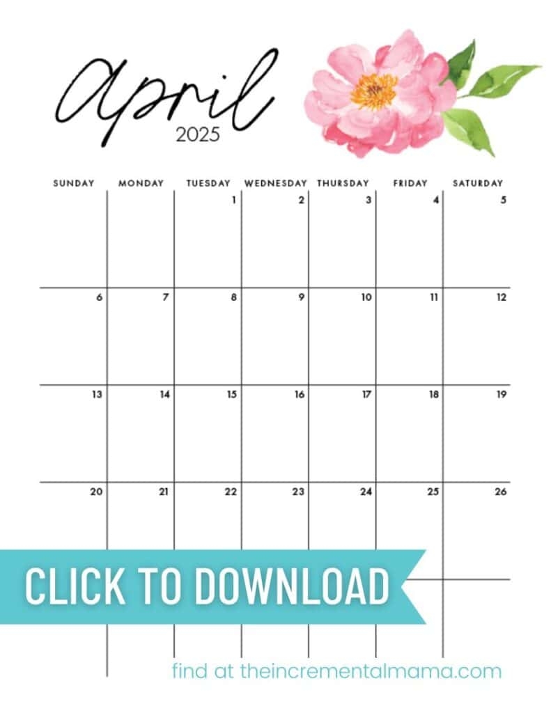 April 2025 Floral Calendar Printable