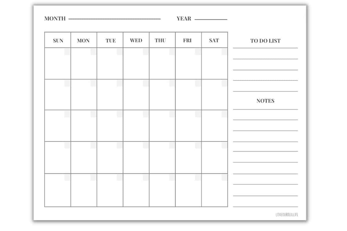 free printable blank calendar
