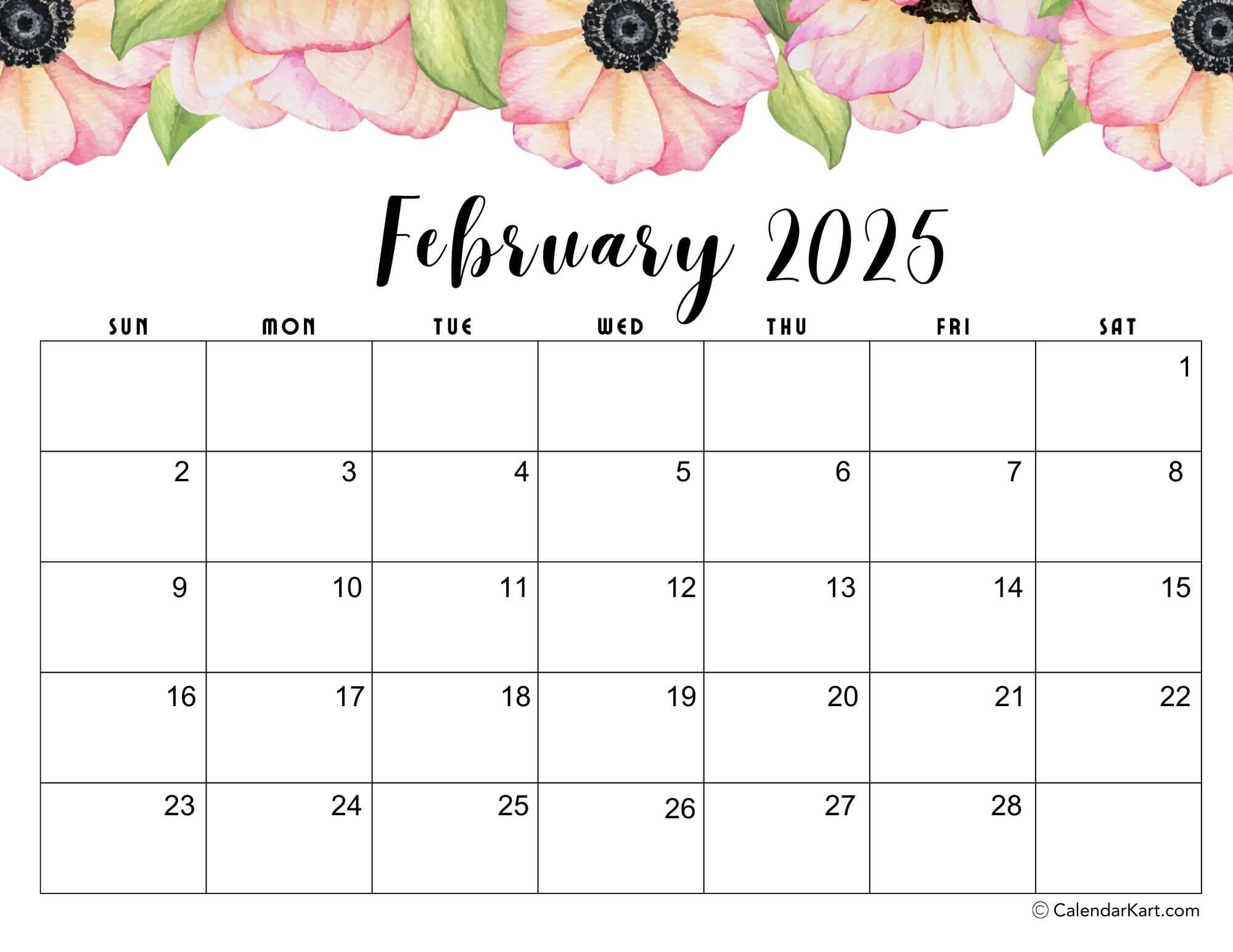 Free Cute Printable February 2025 Calendar CalendarKart