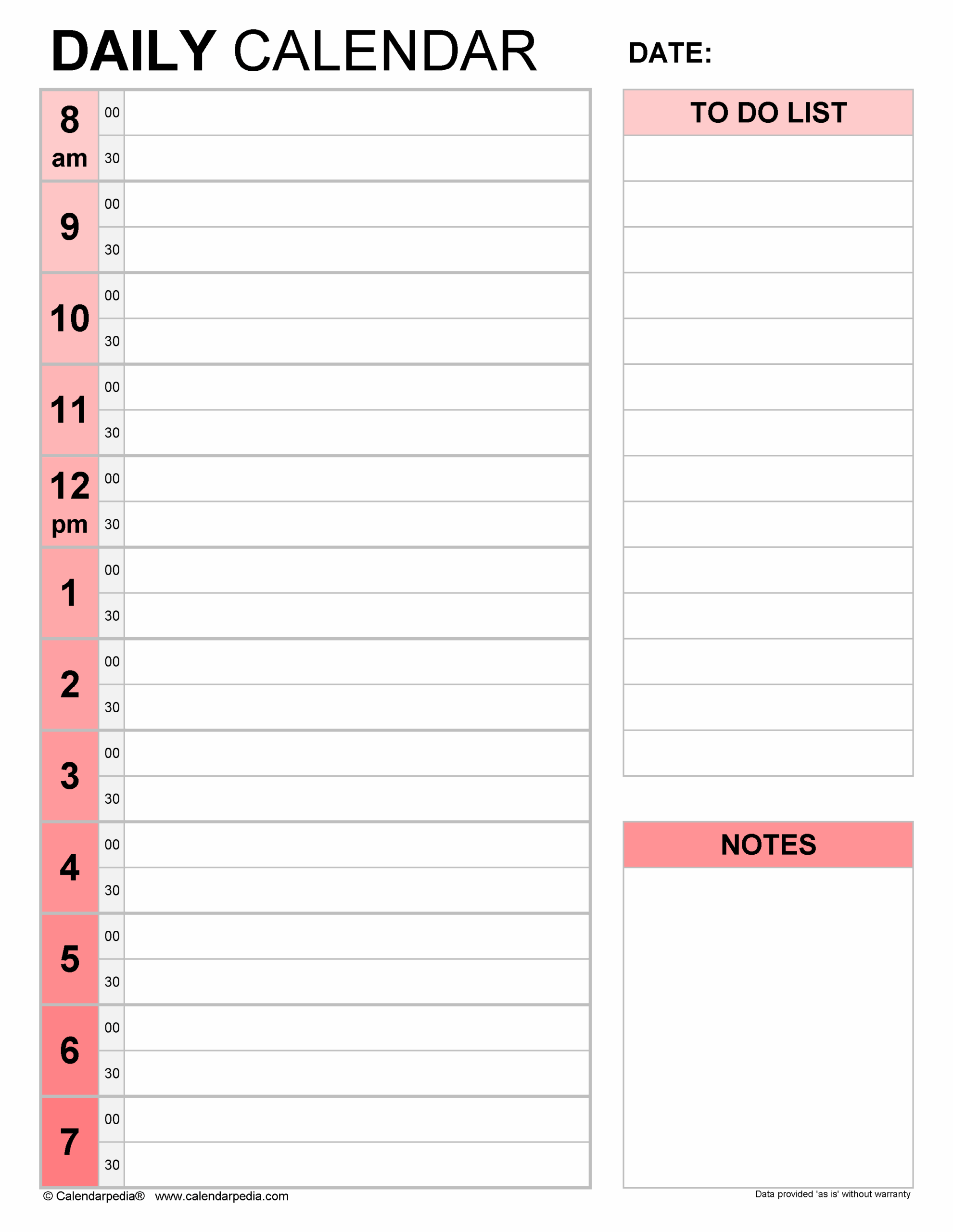 daily calendar printable
