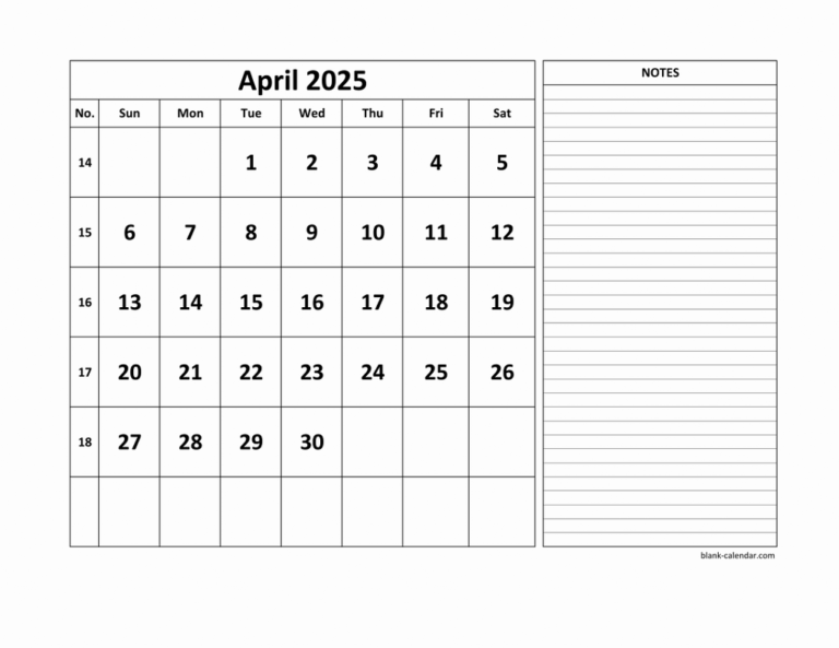 Free Download Printable April 2025 Calendar Large Space For Appointment And Notes