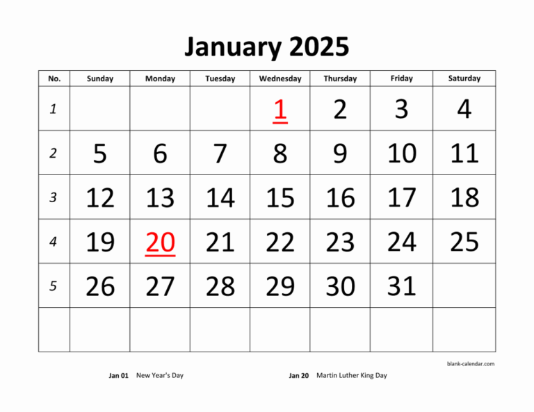 Free Download Printable Calendar 2025 Large Font Design Holidays On Red