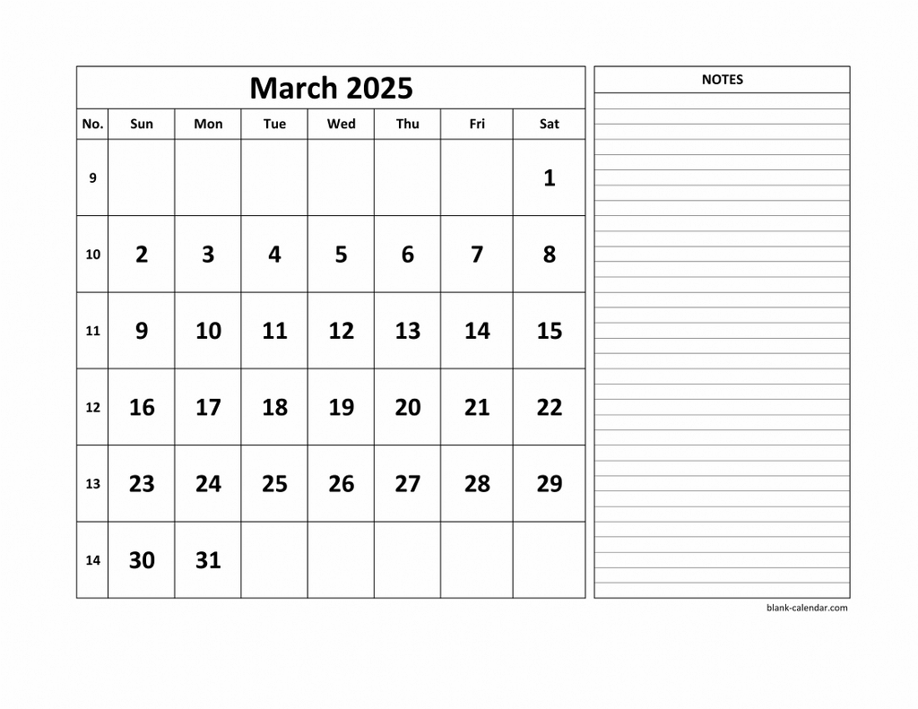 Free Download Printable March 2025 Calendar Large Space For Appointment And Notes