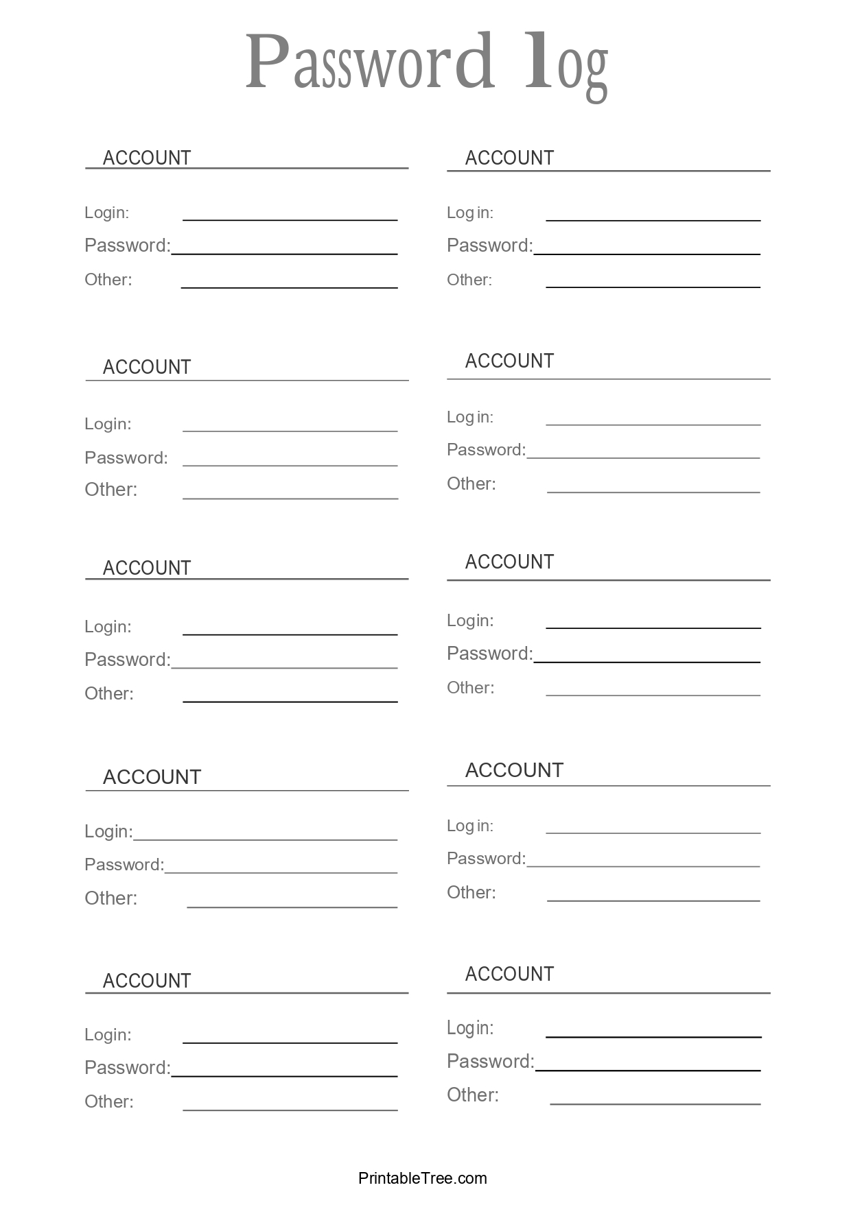 Simple Font Password Log Template