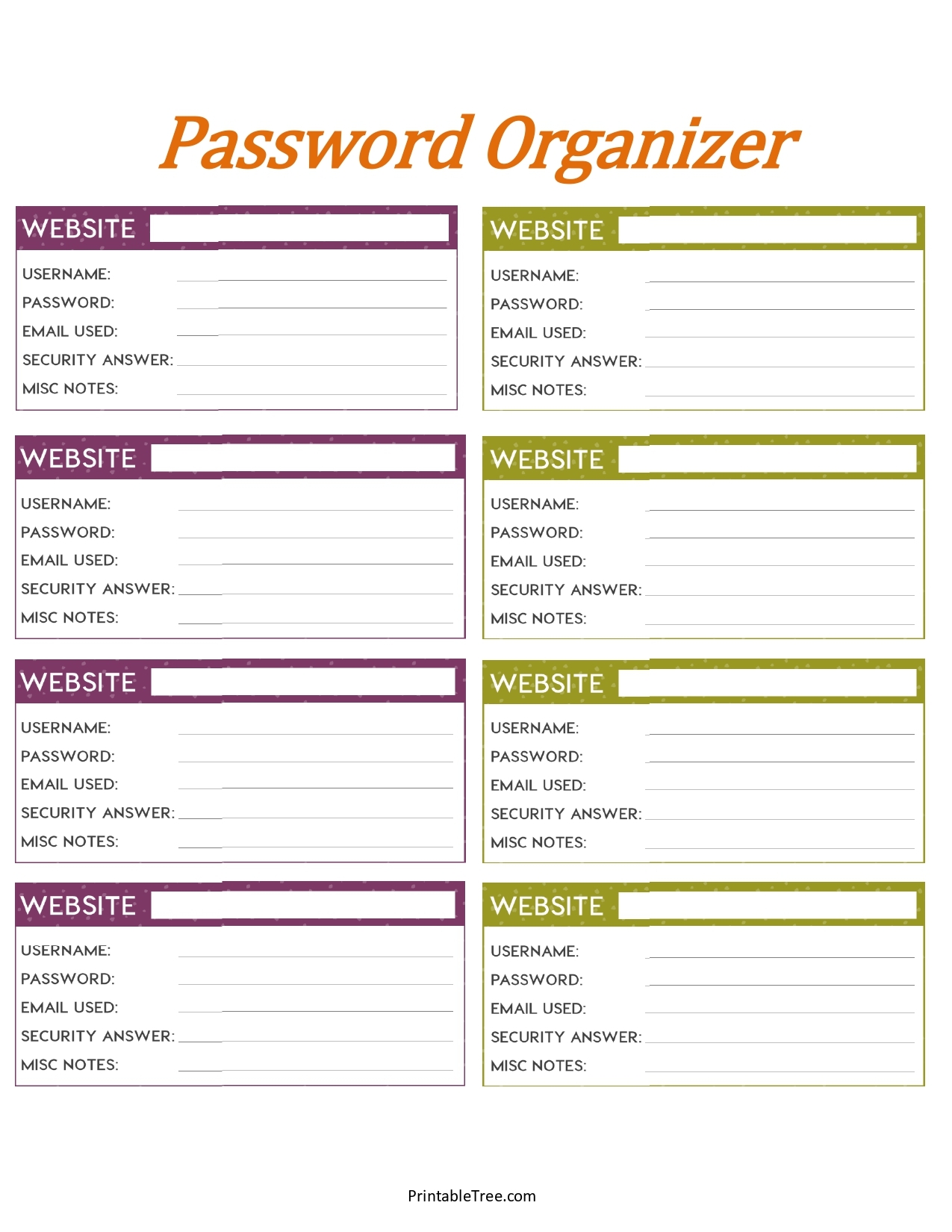 printable password log templates
