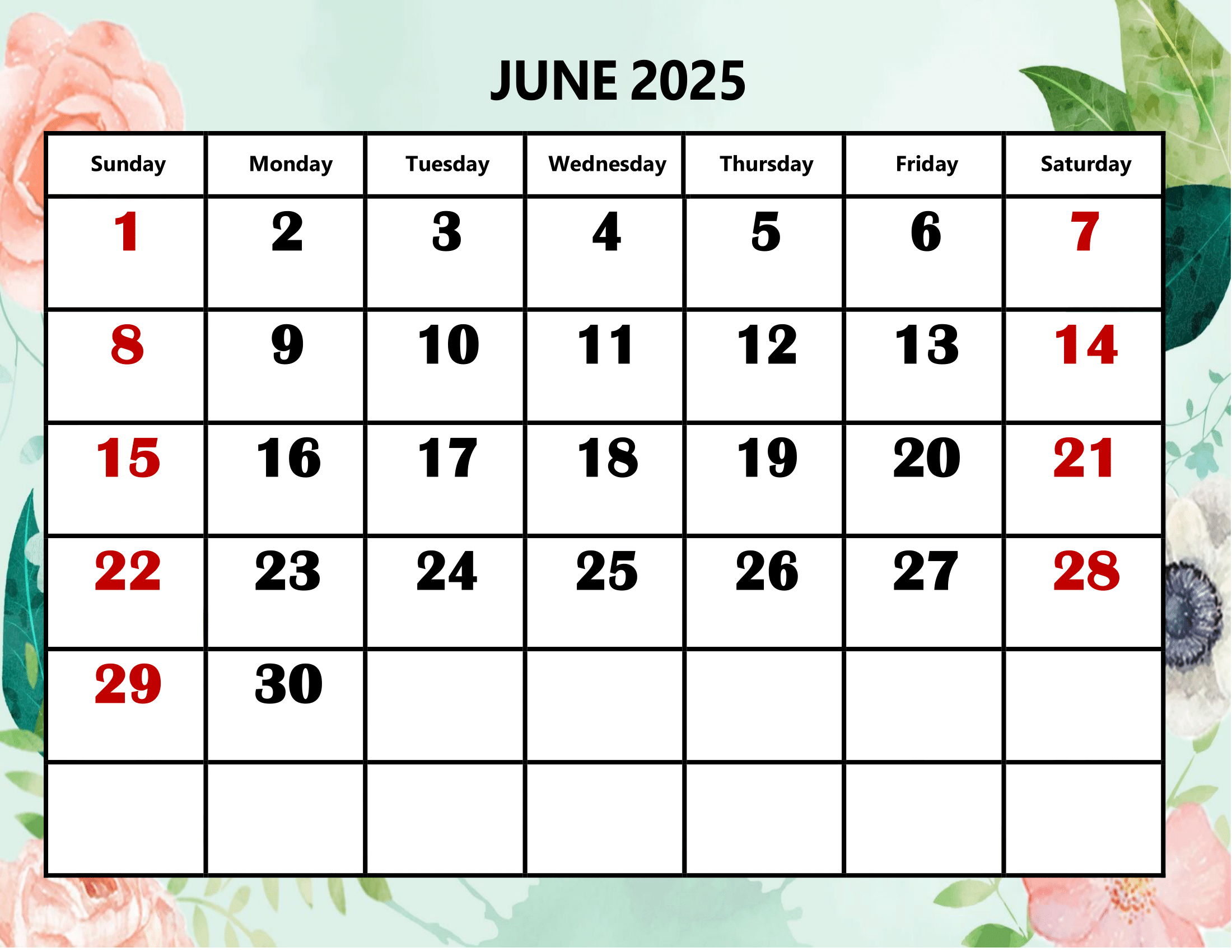 Free June 2025 Calendar Printable PDF Template With Holidays