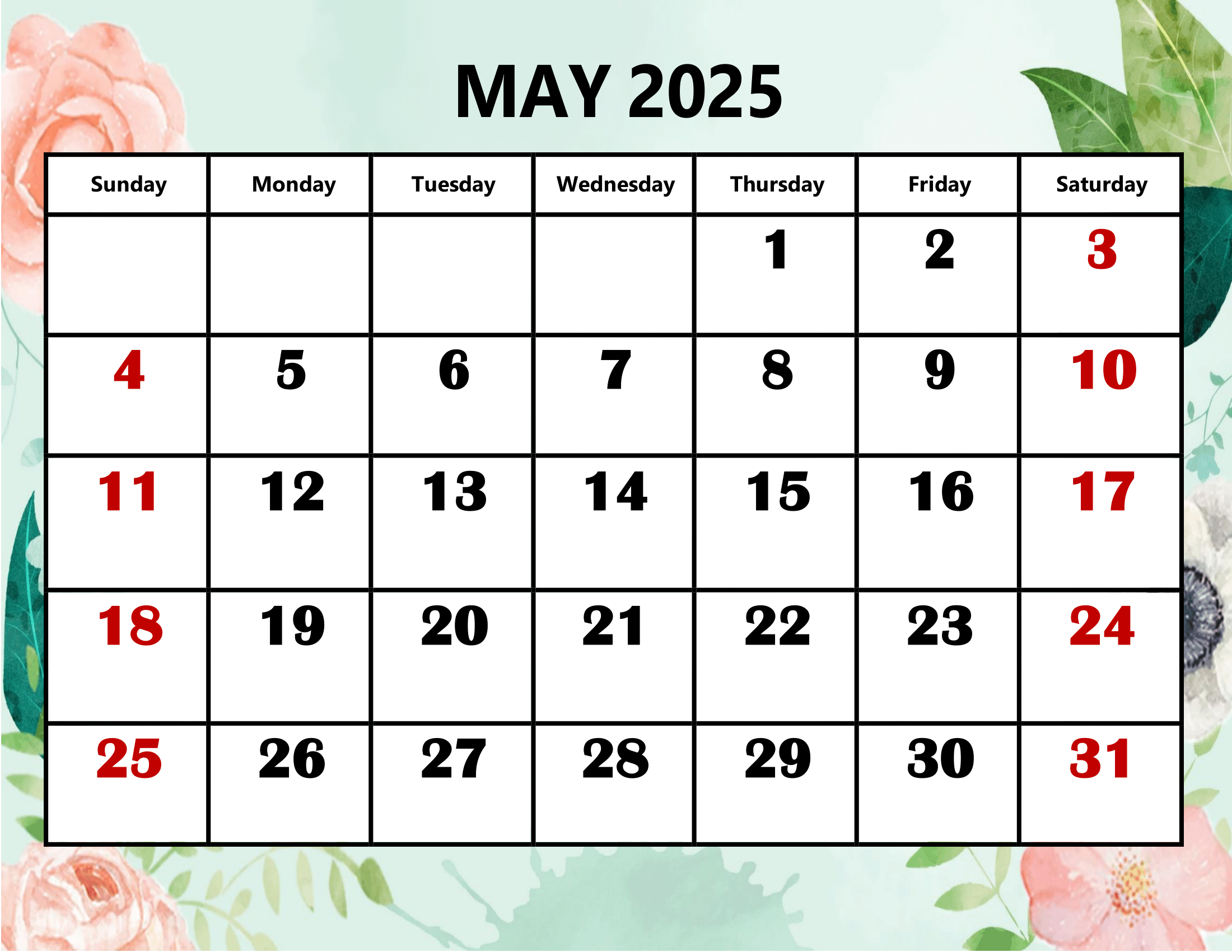 Free May 2025 Calendar Printable PDF Template With Holidays Free May 2025 Calendar Printable PDF Template With Holidays