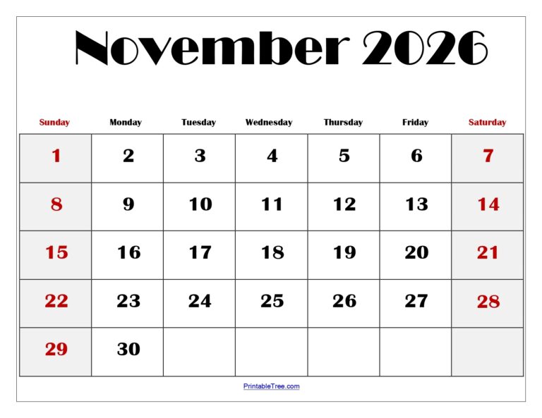Free November 2026 Calendar Printable PDF With Holidays Templates