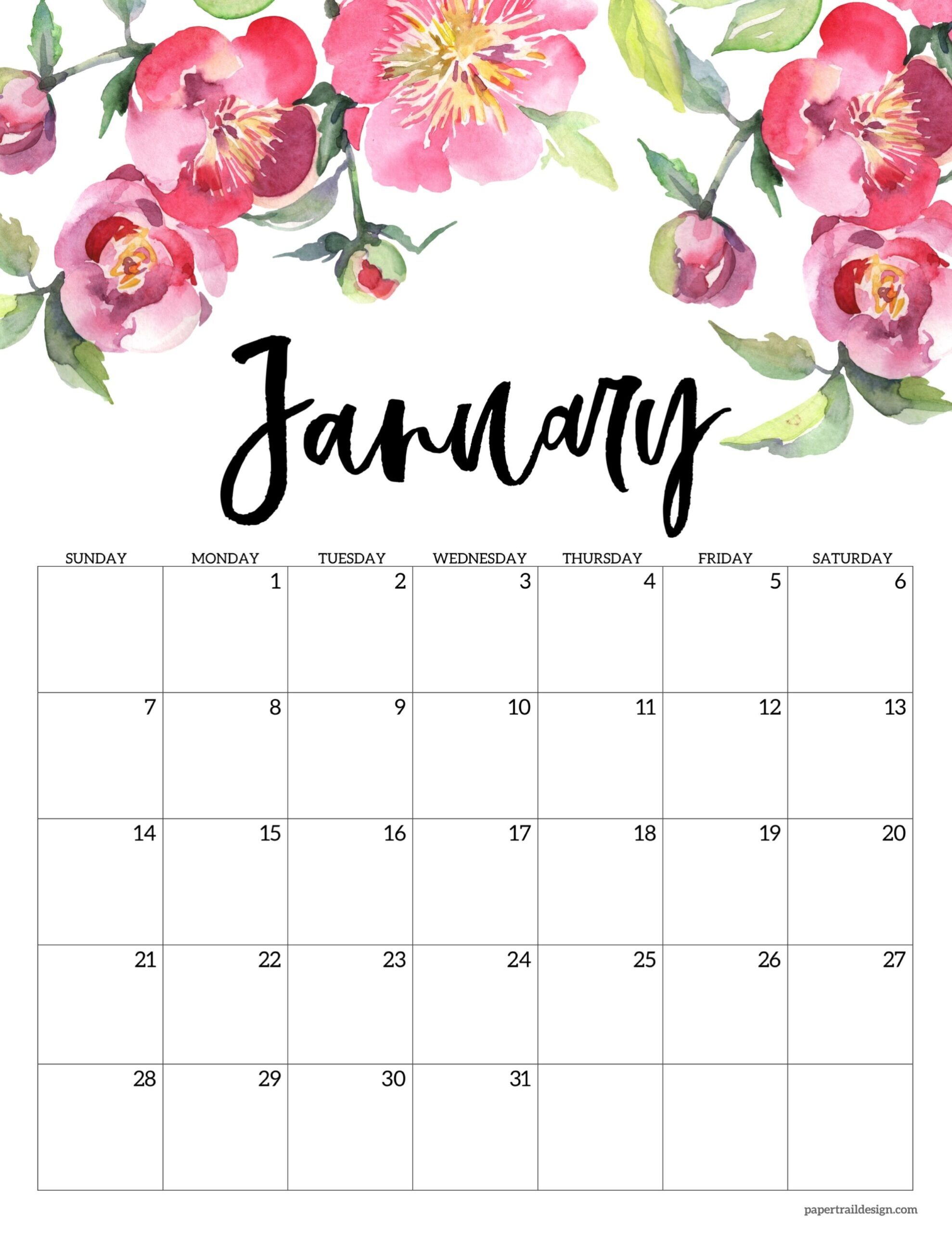 Free Printable 2024 Floral Calendar Paper Trail Design