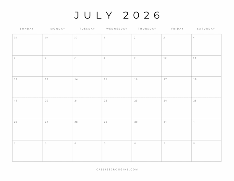 Free Printable 2026 Blank Calendar Templates All 12 Months 