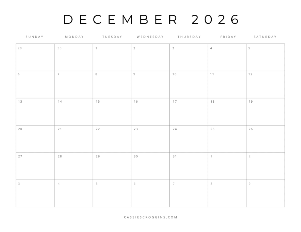 Free Printable 2026 Blank Calendar Templates All 12 Months 