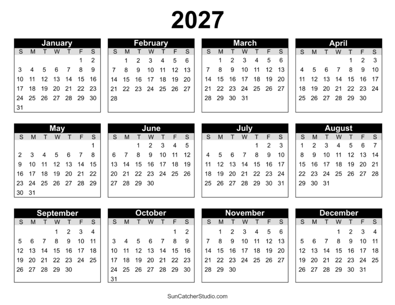 Free Printable 2027 Yearly Calendar Free Printables Monograms Design Tools Patterns DIY Projects
