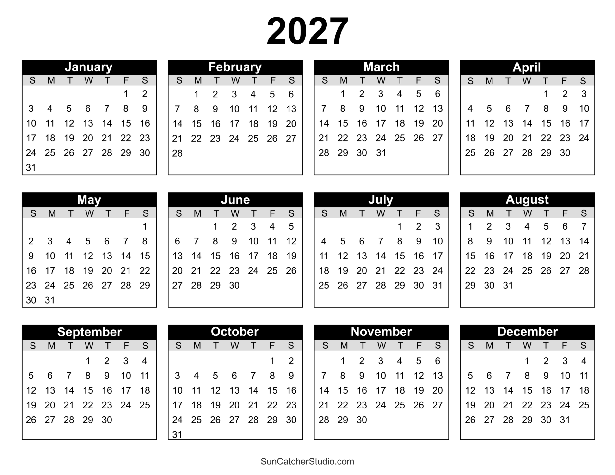 Free Printable 2027 Yearly Calendar Free Printables Monograms Design Tools Patterns DIY Projects