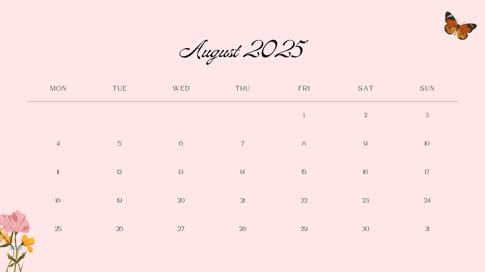 Free Printable August 2025 Calendar Templates Canva