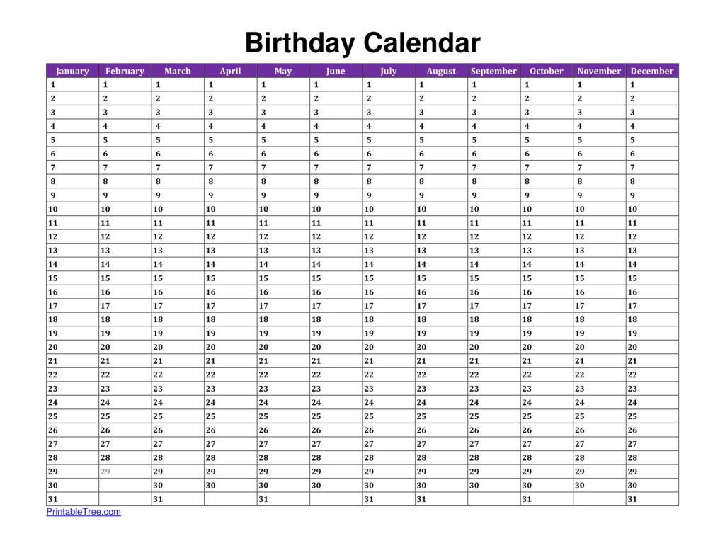 Landscape Birthday Calendar 4 Pages