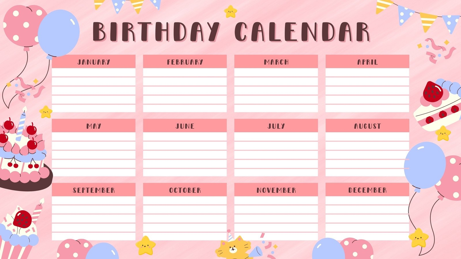 Free Printable Customizable Birthday Calendar Templates Canva