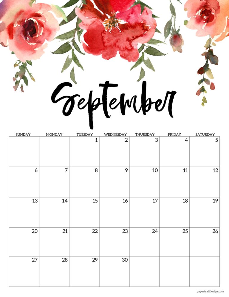 Free Printable Floral Calendar 2026 Paper Trail Design