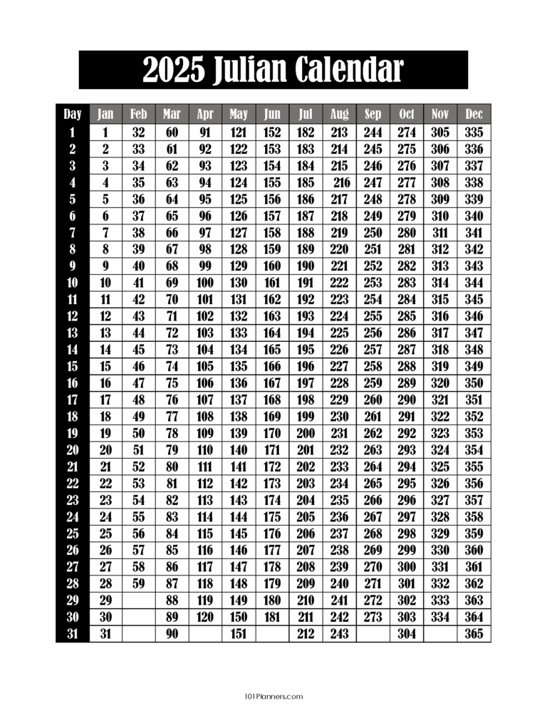FREE Printable Julian Calendar 2025 2032 Julian Date Today